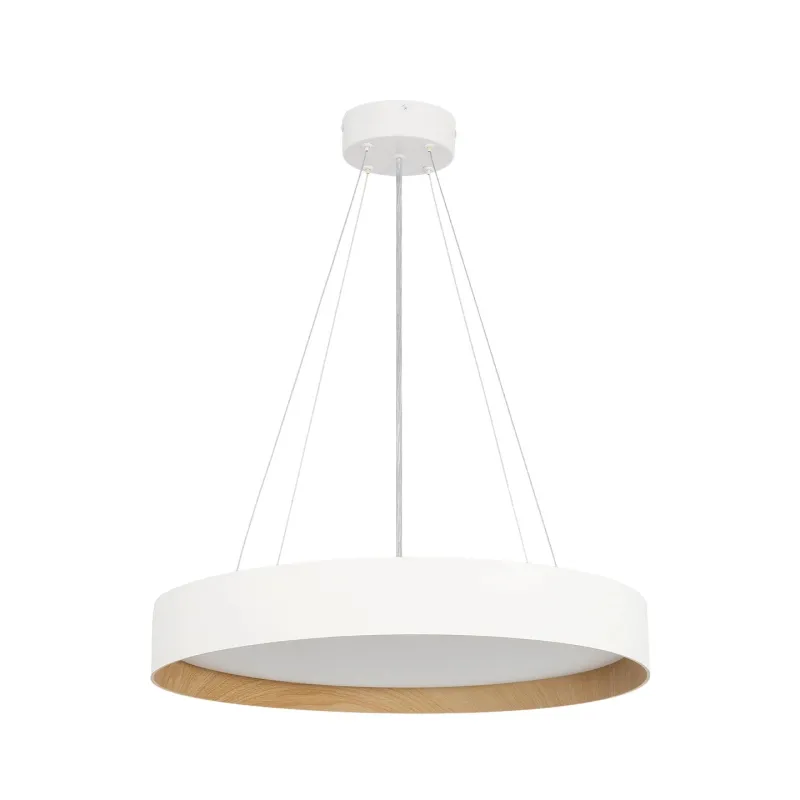 kelvo® RONDO KLV-101-0589 Κρεμαστό Φωτιστικό Οροφής LED 36W 3600lm 120° AC 220-240V IP20 Ρυθμιζόμενο Λευκό CCT με Διακόπτη στο Driver 2700K/4500K/6000K Triac Dimmable - Lumileds SMD Chip & ENEC/TÜV Driver - Λευκό Ματ & Εφέ Ξύλου - Μ50 x Π50 x Υ7cm