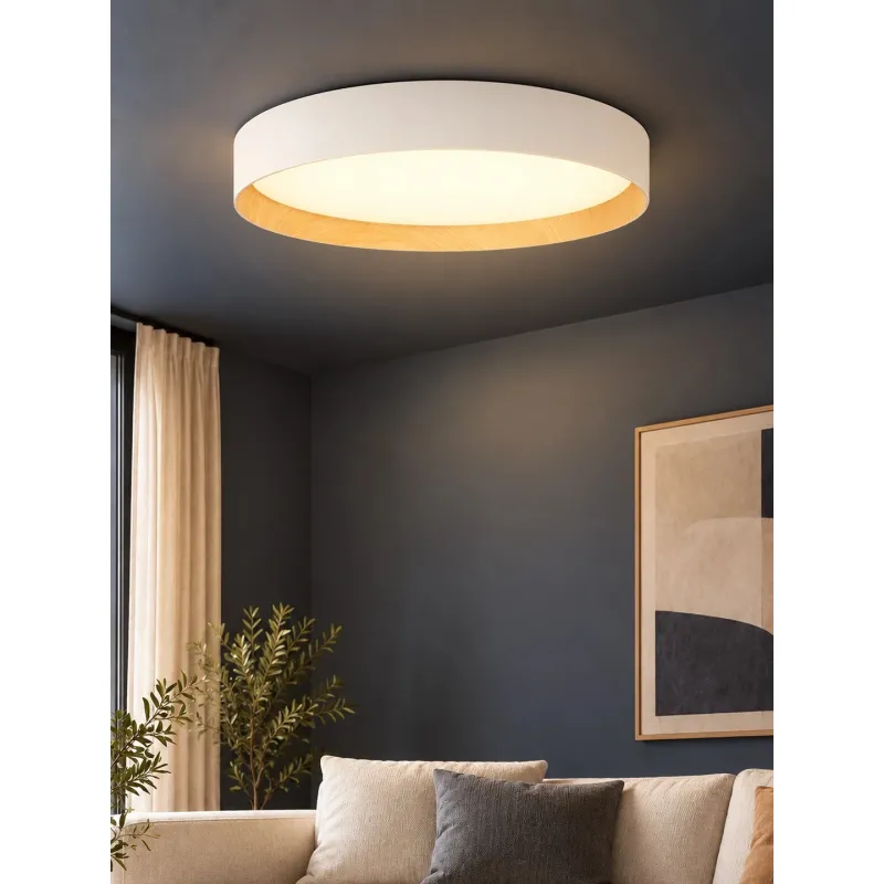 kelvo® RONDO KLV-101-0589-V2 Φωτιστικό Οροφής LED 36W 3600lm 120° AC 220-240V IP20 Ρυθμιζόμενο Λευκό CCT με Διακόπτη στο Driver 2700K/4500K/6000K Triac Dimmable - Lumileds SMD Chip & ENEC/TÜV Driver - Λευκό Ματ & Εφέ Ξύλου - Μ50 x Π50 x Υ7cm - 5 Χ