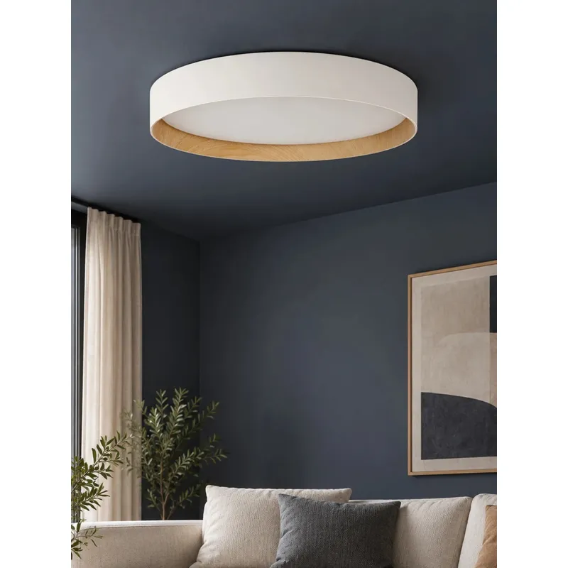 kelvo® RONDO KLV-101-0589-V2 Φωτιστικό Οροφής LED 36W 3600lm 120° AC 220-240V IP20 Ρυθμιζόμενο Λευκό CCT με Διακόπτη στο Driver 2700K/4500K/6000K Triac Dimmable - Lumileds SMD Chip & ENEC/TÜV Driver - Λευκό Ματ & Εφέ Ξύλου - Μ50 x Π50 x Υ7cm - 5 Χ