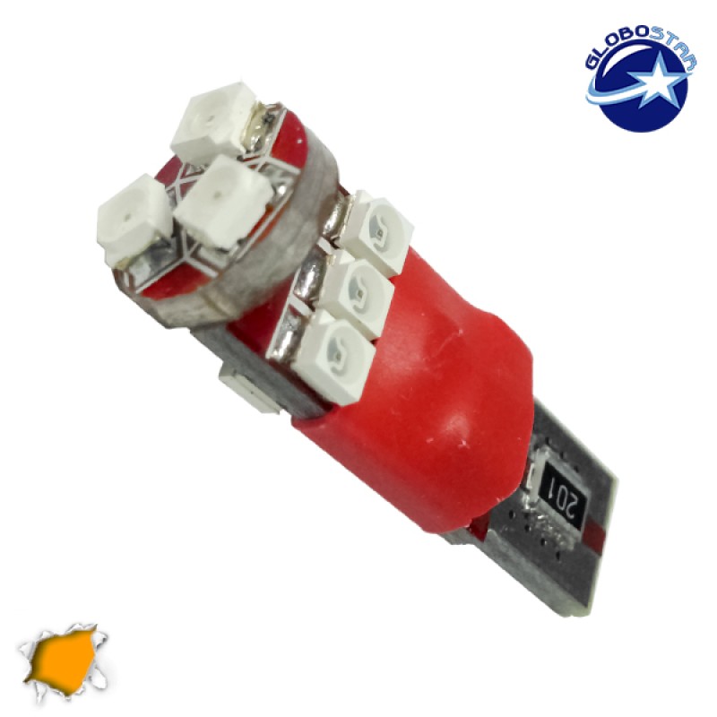 GloboStar® T10 W5W 11350 Λαμπτήρας LED T10 Can Bus με 9 SMD 2.52W DC 12-16V IP20 1210 300lm 360° Πορτοκαλί