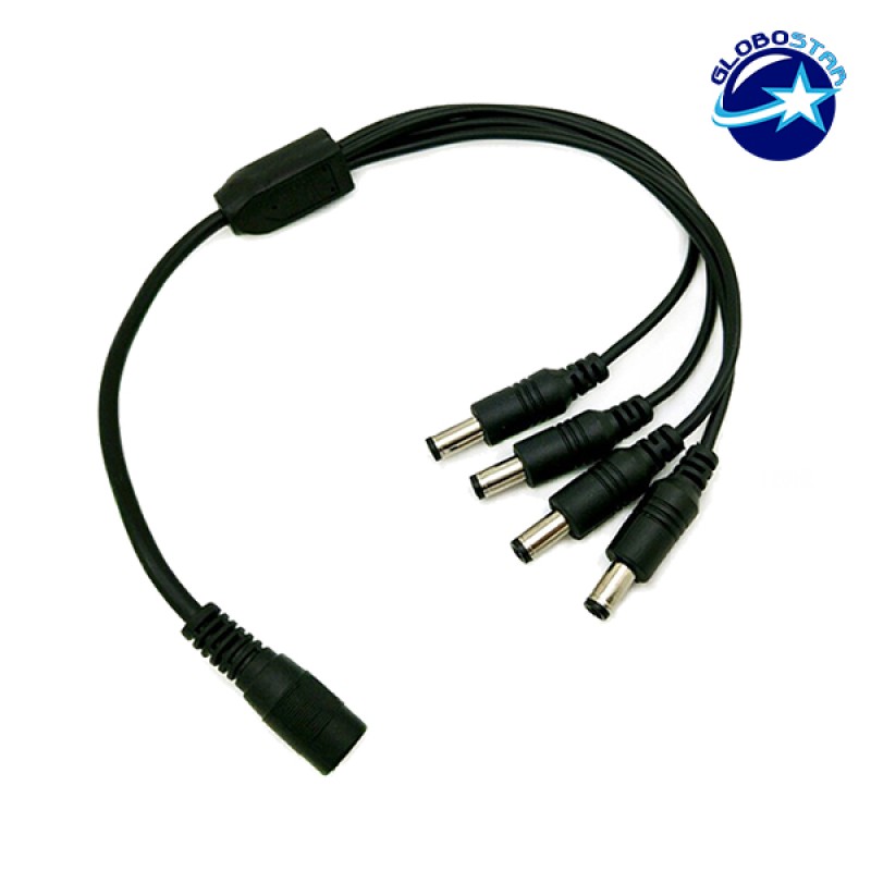 GLOBOSTAR® STRIPDC 77552 Ταχυσύνδεσμος DC Jack 5.5x2.1mm Θηλυκός σε 4 x Αρσενικούς IP20 - Μαύρο - Μ41 x Π2 x Υ1cm