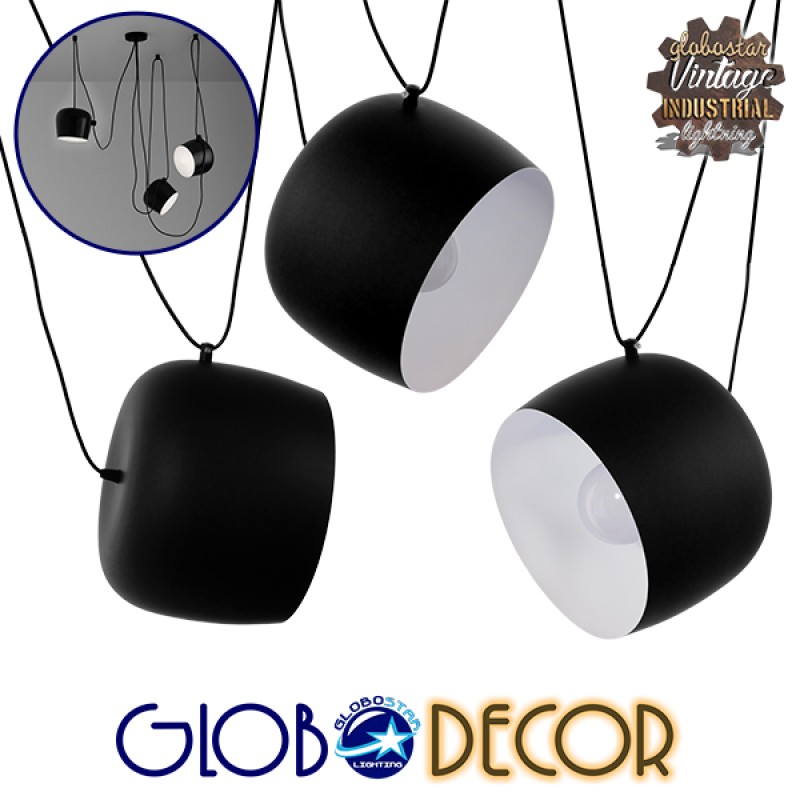 GLOBOSTAR® JASPER 01375 Μοντέρνο Κρεμαστό Φωτιστικό Οροφής με Ντουί 3 x E27 AC 220-240V IP20 - Μαύρο & Λευκό - Μ75 x Π75 x Υ22cm - Σετ 3 Τεμαχίων