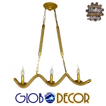 GLOBOSTAR® LUXOR 01598 Vintage Κρεμαστό Φωτιστικό Οροφής με Ντουί 3 x E14 AC 220-240V IP20 - Χρυσό & Μπεζ - Μ75 x Π13 x Y18cm