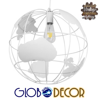 GLOBOSTAR® EARTH 01664 Vintage Κρεμαστό Φωτιστικό Οροφής με Ντουί 1 x E27 AC 220-240V IP20 - Λευκό - Μ40 x Π40 x Y40cm