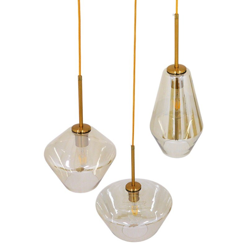 GLOBOSTAR® AMARIS 00978 Μοντέρνο Κρεμαστό Φωτιστικό Οροφής με Ντουί 3 x E27 AC 220-240V IP20 - Χρυσό & Μελί - Μ50 x Π50 x Υ30cm