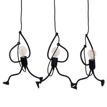GLOBOSTAR® LITTLE MAN 00980 Μοντέρνο Κρεμαστό Φωτιστικό Οροφής με Ντουί 3 x E27 AC 220-240V IP20 - Μαύρο - Μ70 x Π10 x Υ105cm