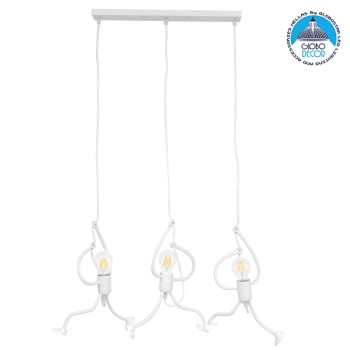 GLOBOSTAR® LITTLE MAN 00981 Μοντέρνο Κρεμαστό Φωτιστικό Οροφής με Ντουί 3 x E27 AC 220-240V IP20 - Λευκό - Μ70 x Π10 x Υ105cm