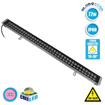 GLOBOSTAR® WASHER-MOZA 05120 Μπάρα Φωτισμού Wall Washer LED 72W 8640lm 10-30° DC 24V Αδιάβροχο IP66 Ροζ Dimmable - Γκρι Ανθρακί - Μ100 x Π7.4 x Υ7cm - 3 Χρόνια Εγγύηση