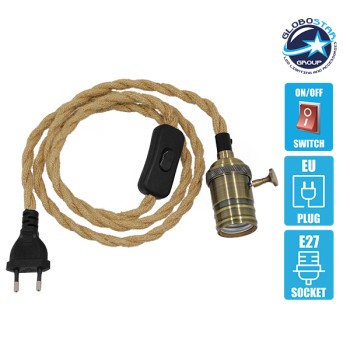 GLOBOSTAR® WHIP 91041 Μοντέρνο DIY Φωτιστικό με Πλεκτό Καλώδιο, Ντουί 1 x E27, Διακόπτη On/Off & Πρίζα AC 220-240V IP20 - Μπεζ & Μπρούτζινο - Μ150 x Π5.8 x Υ5.8cm