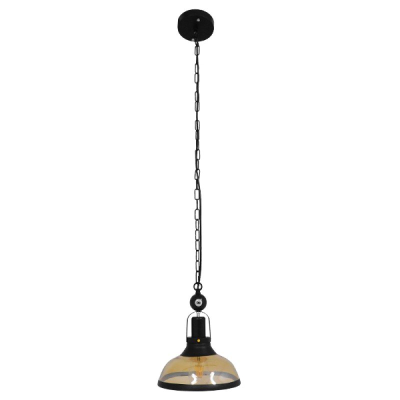 GLOBOSTAR® BILLIARD 00971 Vintage Κρεμαστό Φωτιστικό Οροφής με Ντουί 1 x E27 AC 220-240V IP20 - Mαύρο & Μελί - Μ25 x Π25 x Υ29cm