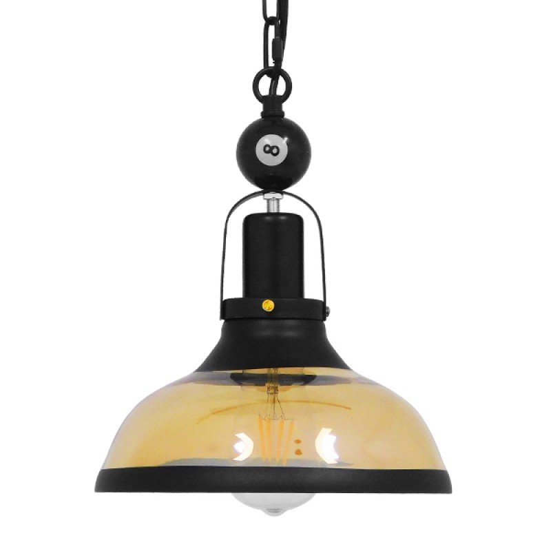 GLOBOSTAR® BILLIARD 00971 Vintage Κρεμαστό Φωτιστικό Οροφής με Ντουί 1 x E27 AC 220-240V IP20 - Mαύρο & Μελί - Μ25 x Π25 x Υ29cm