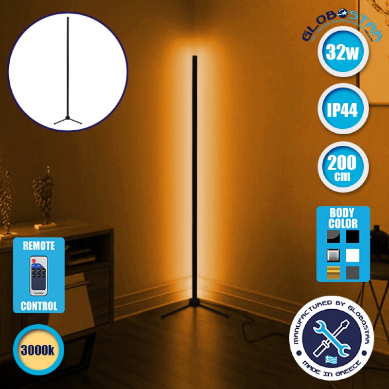 Μοντέρνο Minimal Επιδαπέδιο Μαύρο Φωτιστικό 200cm LED 32 Watt με Ασύρματο Χειριστήριο RF & Dimmer Θερμό Λευκό 3000k GloboStar ALIEN Design GLOBO-200-3
