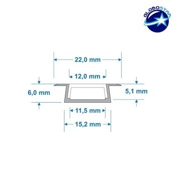 GLOBOSTAR® ALP-LINEAR RECCA 70803-1M Χωνευτό Προφίλ Αλουμινίου με Λευκό Γαλακτερό Συρόμενο Κάλυμμα για Ταινίες LED IP20 - Ασημί & Λευκό - Μ100 x Π2.2 x Υ0.6cm