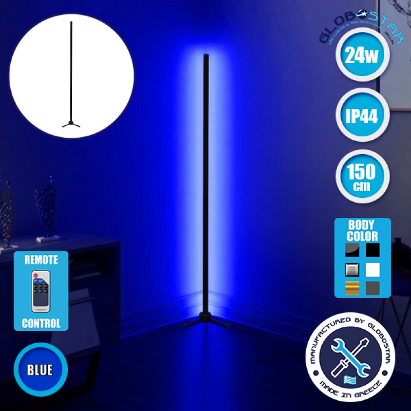 Μοντέρνο Minimal Επιδαπέδιο Μαύρο Φωτιστικό 150cm LED 24 Watt με Ασύρματο Χειριστήριο RF & Dimmer Μπλε GloboStar ALIEN Design GLOBO-150-6