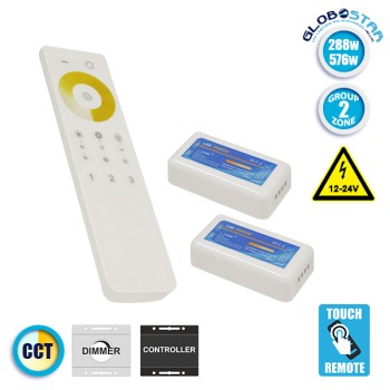 Ασύρματο LED Dimmer με Χειριστήριο Αφής 2.4G RF CCT 2 Χρωμάτων για Δυο Groups 12v (288w) - 24v (576w) DC GloboStar 04140 Ασύρματο LED Dimmer με Χειριστήριο Αφής 2.4G RF CCT 2 Χρωμάτων για Δυο Groups 12v (288w) - 24v (576w) DC GloboStar 04140