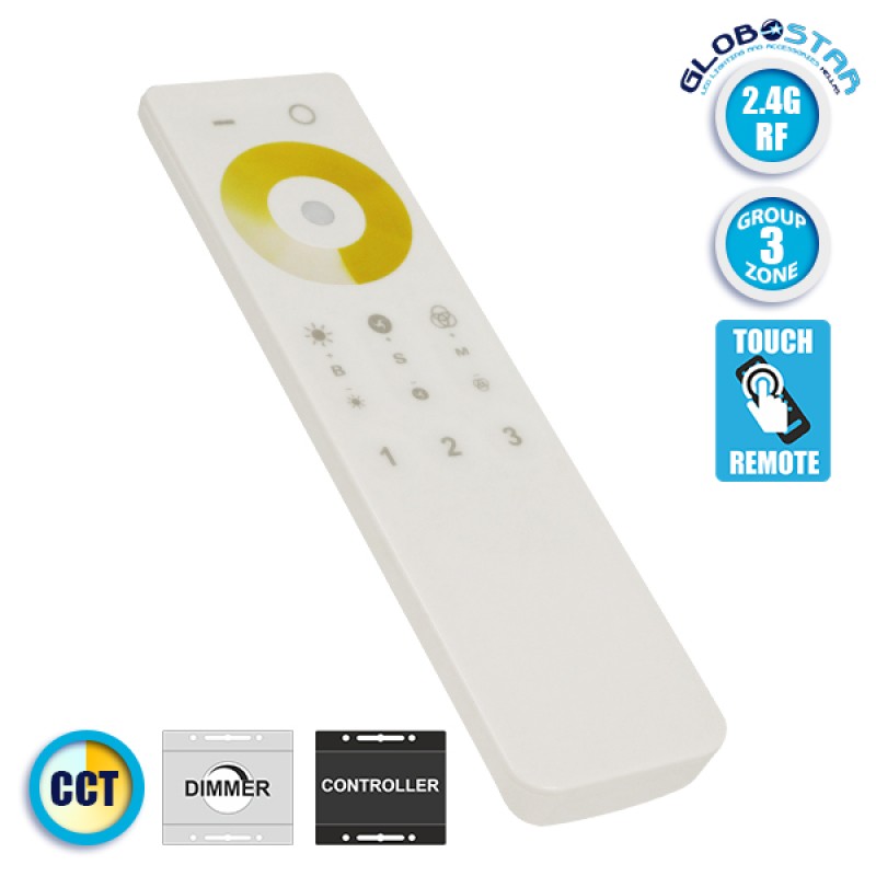 GLOBOSTAR® CCTGROUP 73352 RF 2.4G Ασύρματο Χειριστήριο Αφής 3 Ζωνών για CCT Controller 73353 DC3V 2 x AAA IP20 - RF 2.4G - Μ15 x Π4 x Υ1cm - 2 Χρόνια Εγγύηση