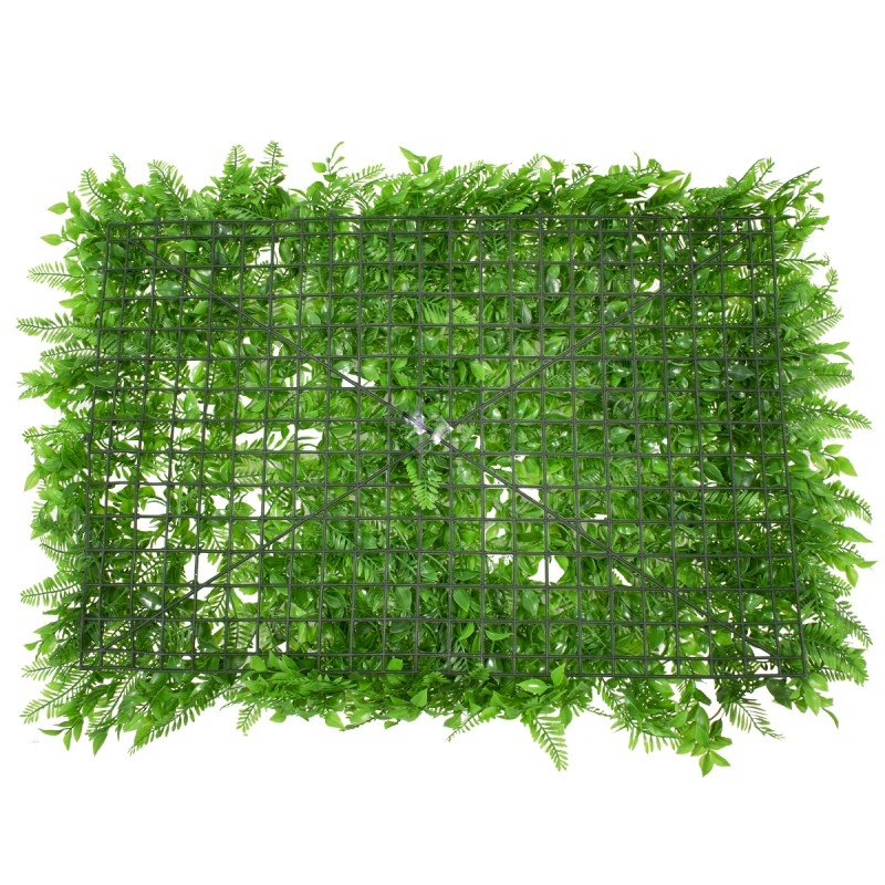 GLOBOSTAR® FERN 78422 Τεχνητό Πάνελ Φυλλωσιάς / Κάθετος Κήπος Βασιλική Φτέρη & Ίληξ - Πράσινο - Μ60 x Π9 x Υ40cm