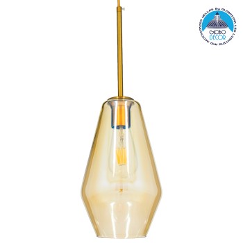 GLOBOSTAR® AMARIS 00871 Μοντέρνο Κρεμαστό Φωτιστικό Οροφής με Ντουί 1 x E27 AC 220-240V IP20 - Χρυσό & Μελί - Μ17 x Π17 x Υ30cm