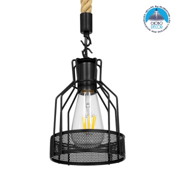 GLOBOSTAR® MASON 00881 Vintage Κρεμαστό Φωτιστικό Οροφής με Ντουί 1 x E27 AC 220-240V IP20 - Μαύρο & Μπεζ - Μ15 x Π15 x Υ24cm