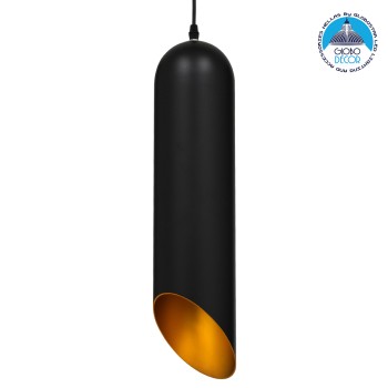 GLOBOSTAR® CARSON 01528 Μοντέρνο Κρεμαστό Φωτιστικό Οροφής με Ντουί 1 x E27 AC 220-240V IP20 - Μαύρο & Χρυσό - Μ12 x Π12 x Υ52cm