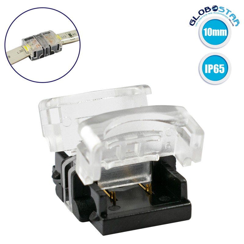 GLOBOSTAR® STRIPCON 70719 Ταχυσύνδεσμος για Μονόχρωμη Ταινία LED 10mm σε 10mm Αδιάβροχο IP65 - Διάφανο - Μ1.5 x Π1.9 x Υ0.8cm