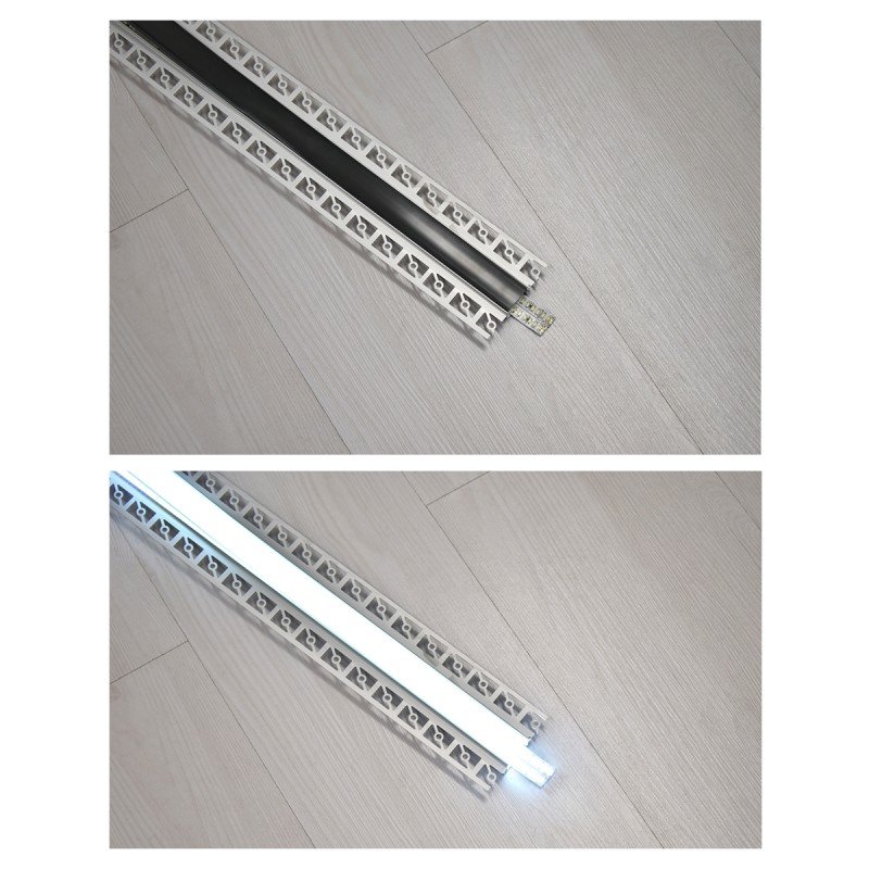 GLOBOSTAR® ALP-PLASTERIN GYPSO 70820-3M Χωνευτό Προφίλ Αλουμινίου Ειδικό για Γυψοσανίδα με Μαύρο Φιμέ Πατητό Κάλυμμα για Ταινίες LED IP20 - Ασημί & Μαύρο - Μ300 x Π6.7 x Υ1.4cm - Πακέτο 5 Τεμαχίων