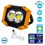 GLOBOSTAR® HELPLAMP 79037 Προβολέας Φακός Camping LED 20W 2000lm 120° DC 5V με Επαναφορτιζόμενη Μπαταρία Li-ion 3.6V 2x18650 4600mAh IP20 Ψυχρό Λευκό 6000K - Sanan COB Chip - Μαύρο & Κίτρινο - Μ11.5 x Π10 x Υ23cm - 1 Χρόνο Εγγύηση