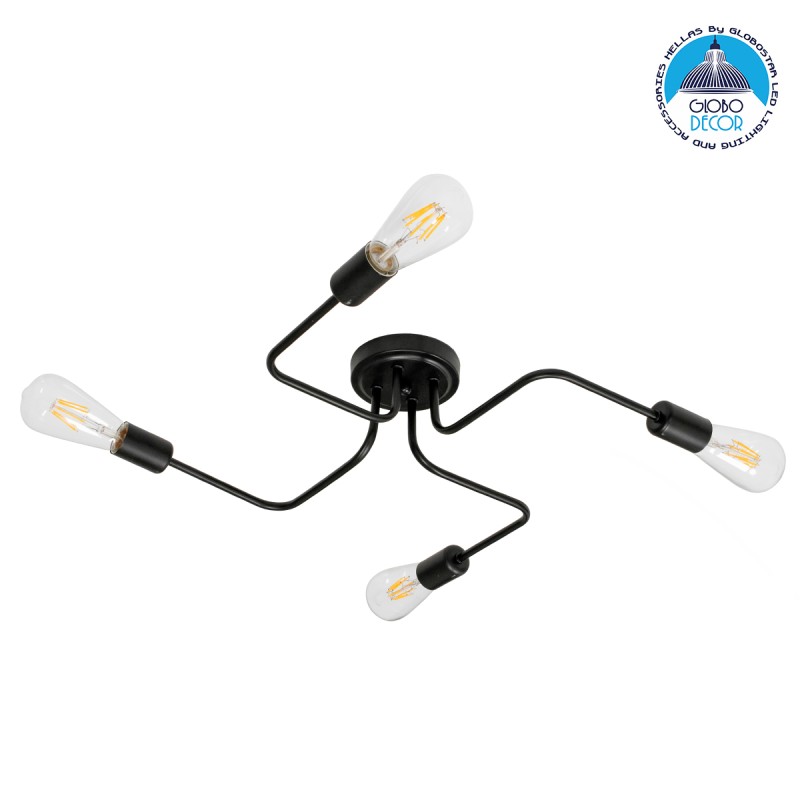 GLOBOSTAR® LIBERTA 00838 Vintage Φωτιστικό Οροφής με Ντουί 4 x E27 AC 220-240V IP20 - Μαύρο - Μ44.5 x Π44.5 x Υ12cm