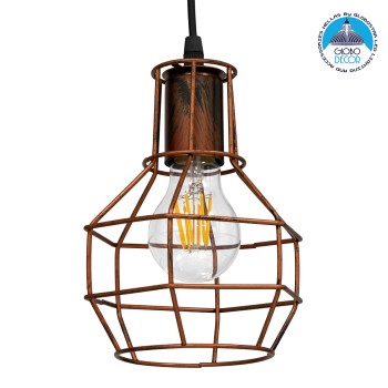 GLOBOSTAR® CAGE 00866 Vintage Κρεμαστό Φωτιστικό Οροφής με Ντουί 1 x E27 AC 220-240V IP20 - Χάλκινο - Μ15 x Π15 x Υ22cm