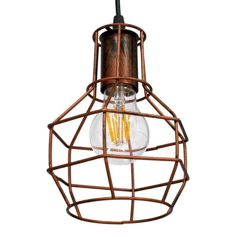 GLOBOSTAR® CAGE 00866 Vintage Κρεμαστό Φωτιστικό Οροφής με Ντουί 1 x E27 AC 220-240V IP20 - Χάλκινο - Μ15 x Π15 x Υ22cm