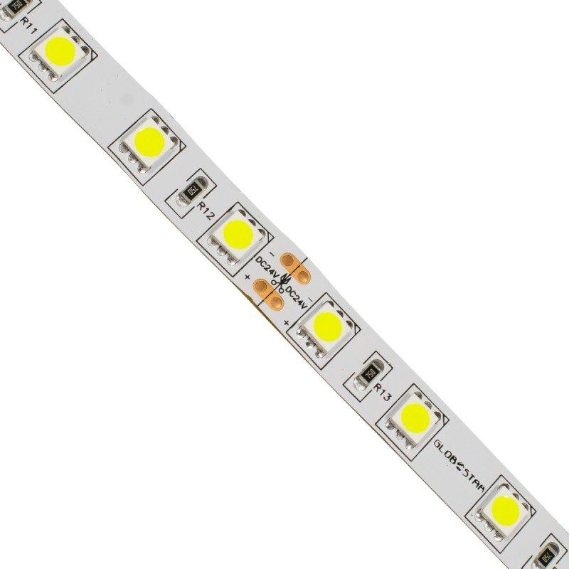 GLOBOSTAR® LUMAR 70220 Ταινία LED 14.4W/m 1440lm/m 120° DC 24V IP20 60 x SMD5050 Chip/m Ψυχρό Λευκό 6000K Dimmable - Sanan SMD Chip - Μ500 x Π1 x Υ0.2cm - Ρολό 5 Μέτρων - 5 Χρόνια Εγγύηση