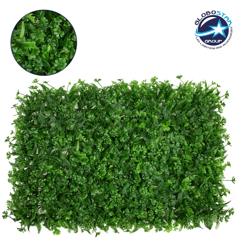 GLOBOSTAR® CLOVER 78411 Τεχνητό Πάνελ Φυλλωσιάς / Κάθετος Κήπος Τριφύλλι & Νάνος Φτέρη - Πράσινο - Μ60 x Π8 x Υ40cm