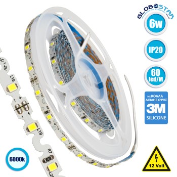 GLOBOSTAR® ZIGZAG 70040 Ταινία LED 6W/m 660lm/m 120° DC 12V IP20 60 x SMD2835 Chip/m Ψυχρό Λευκό 6000K Dimmable - Sanan SMD Chip - Μ500 x Π0.6 x Υ0.1cm - Ρολό 5 Μέτρων - 5 Χρόνια Εγγύηση