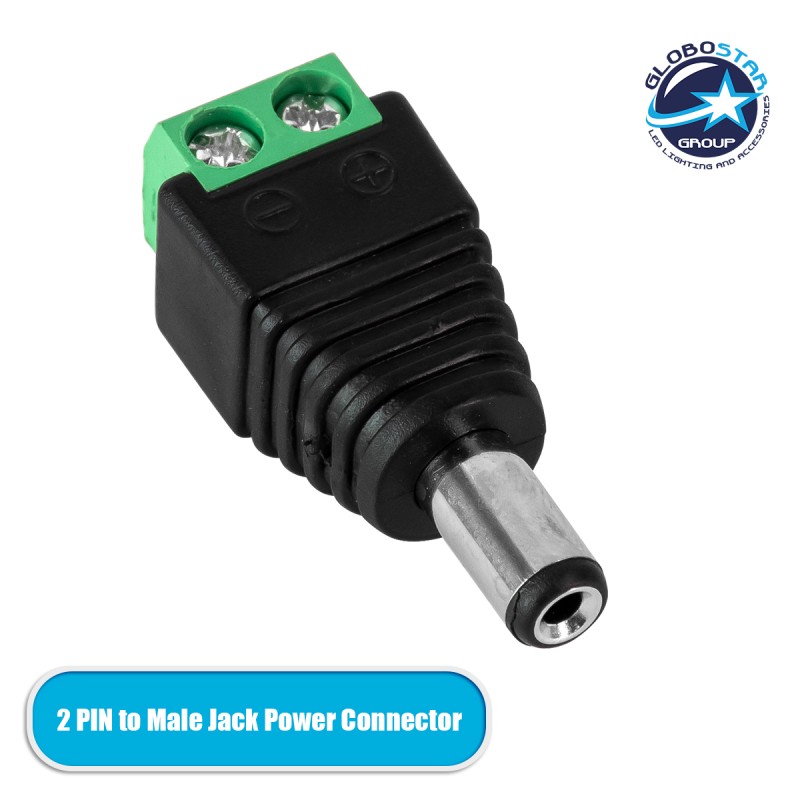 GLOBOSTAR® STRIPDC 70702 Ταχυσύνδεσμος DC Jack 5.5x2.1mm Αρσενικός σε Κλέμα IP20 - Μαύρο - Μ3.7 x Π1.4 x Υ1.2cm