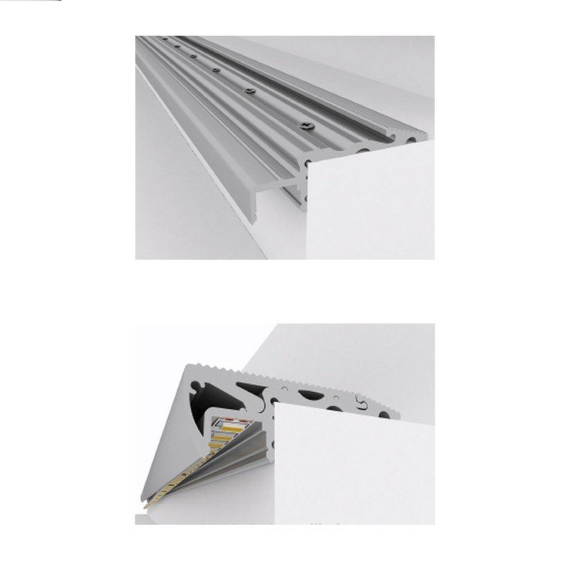GLOBOSTAR® ALP-STEP-GRIP STAIR 70823-3M Επιφανειακό Προφίλ Αλουμινίου Ειδικό για Φωτισμό Σκαλοπατιού με Λευκό Γαλακτερό Πατητό Κάλυμμα για Ταινίες LED IP20 - Ασημί & Λευκό - Μ300 x Π6 x Υ2.1cm