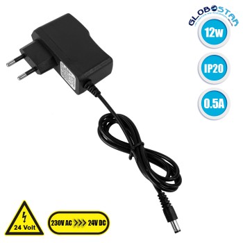 GloboStar® 73081 Πλαστικό Τροφοδοτικό SELV για Προϊόντα LED 12W 0.5A - AC 220-240V σε DC 24V - IP20 L7 x W2.7 x H7.5cm - 2 Years Warranty GloboStar® 73081 Πλαστικό Τροφοδοτικό SELV για Προϊόντα LED 12W 0.5A - AC 220-240V σε DC 24V - IP20 L7 x W2.7 x H7.5cm - 2 Years Warranty