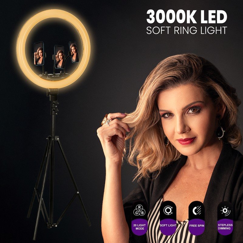 GloboStar® 75805 Professional Digital Ring Light Φ46cm LED SMD 70W 7000lm 180° AC 230V με Καλώδιο Τροφοδοσίας Πρίζας - Ασύρματο Χειριστήριο RF 2.4Ghz Εναλλαγής Χρωμάτων & 3 Βάσεις Τηλεφώνου - Πολύχρωμο RGBW+WW Dimmable GloboStar® 75805 Professional Digital Ring Light Φ46cm LED SMD 70W 7000lm 180° AC 230V με Καλώδιο Τροφοδοσίας Πρίζας - Ασύρματο Χειριστήριο RF 2.4Ghz Εναλλαγής Χρωμάτων & 3 Βάσεις Τηλεφώνου - Πολύχρωμο RGBW+WW Dimmable