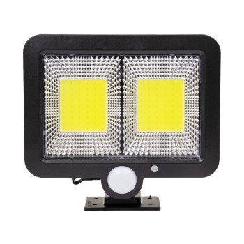 GLOBOSTAR® ZETA 71461 Προβολέας με Ανιχνευτή PIR / Αισθητήρα Κίνησης LED 20W 600lm 120° DC 5V με Φωτοβολταϊκό Panel 5V 1W & Επαναφορτιζόμενη Μπαταρία Li-ion 3.2V 2400mAh Αδιάβροχο IP65 Ψυχρό Λευκό 6000K - Sanan COB Chip - Μαύρο - Μ15 x Π3.5 x Υ13cm - 