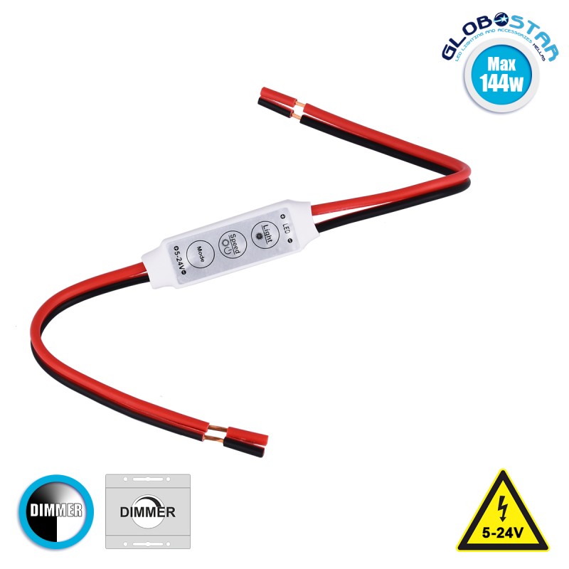 GLOBOSTAR® DIMMERANO 73307 Διακόπτης On/Off & Dimming με 1 x 6A 144W Κανάλι DC 5-24V 6A 144W Max IP20 - Λευκό - Μ30 x Π1.3 x Υ0.6cm - 2 Χρόνια Εγγύηση