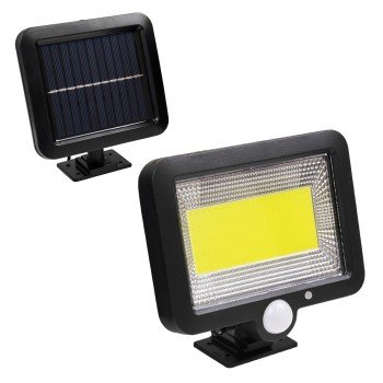 GLOBOSTAR® ZETA 71460 Προβολέας με Ανιχνευτή PIR / Αισθητήρα Κίνησης LED 20W 600lm 120° DC 5V με Φωτοβολταϊκό Panel 5V 1W & Επαναφορτιζόμενη Μπαταρία Li-ion 3.2V 2400mAh Αδιάβροχο IP65 Ψυχρό Λευκό 6000K - Sanan COB Chip - Μαύρο - Μ15 x Π3.5 x Υ13cm - 