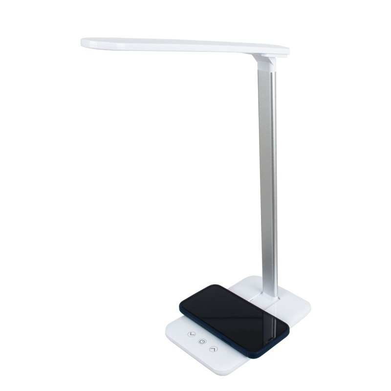 GLOBOSTAR® ONO 76532 Μοντέρνο Επιτραπέζιο Φωτιστικό Γραφείου με Ασύρματη Φόρτιση 10W 2A LED 3.5W 350lm 90° DC 5V με USB-C IP20 Ρυθμιζόμενο Λευκό CCT με Αφή 2700K/4500K/6000K Dimmable - Sanan SMD Chip - Λευκό - Μ18 x Π12 x Υ36cm - 2 Χρόνια Εγγύηση