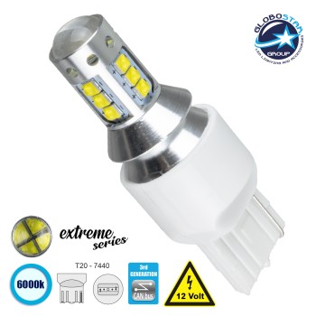 GloboStar® 81165 Λάμπα Αυτοκίνητου T20 - 7440 - W21W 3rd Generation Can-Bus Extreme Series LED 16 CREE XBD 5.4W 760lm 360° DC 12V IP20 Ψυχρό Λευκό 6000K