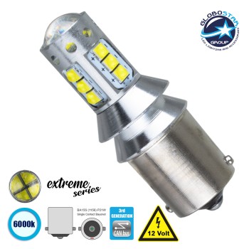 GLOBOSTAR® P21W-1156 81256 Λάμπα P21W 1156 BA15S CANbus LED 5.4W 760lm 360° DC 12V IP20 Ψυχρό Λευκό 6000K - 16 x CREE XBD Chip - Μ1.8 x Π1.8 x Υ5cm - 1 Χρόνο Εγγύηση