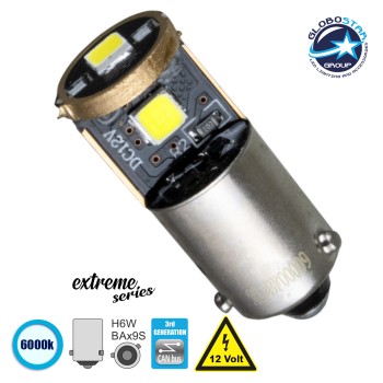 GLOBOSTAR® BAX9S-H6W 81296 Λάμπα BAx9S H6W CANbus LED 2.5W 150lm 360° DC 12V IP20 Ψυχρό Λευκό 6000K - 3 x Epistar SMD3030 Chip - Μ1.1 x Π1.1 x Υ2.7cm - 1 Χρόνο Εγγύηση