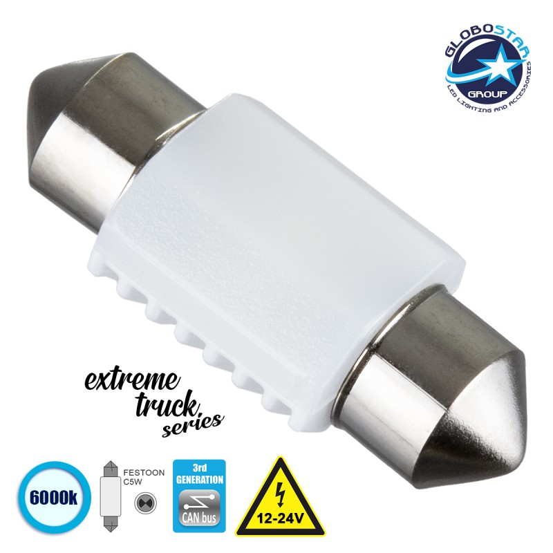 GLOBOSTAR® C5W 81332 Σωληνωτή Λάμπα C5W 31mm CANbus LED 1.92W 100lm 120° DC 12-24V IP20 Ψυχρό Λευκό 6000K - 2 x Epistar SMD3030 Chip - Μ3.1 x Π1.2 x Υ1cm - 1 Χρόνο Εγγύηση