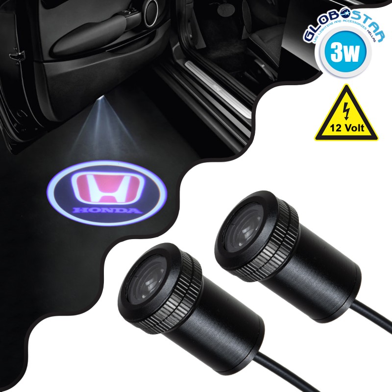 GLOBOSTAR® GHOSTLOGO 81608 Projector Προβολής Μάρκας Αυτοκινήτου "HONDA" LED 2.5W/5W 100lm/200lm 45° DC 12V Αδιάβροχο IP65 Ψυχρό Λευκό 6000K - CREE XHP35 Chip - Μ2.2 x Π3.4 x Υ2.2cm / Q1.9cm - Πακέτο 2 Τεμαχίων - 1 Χρόνο Εγγύηση