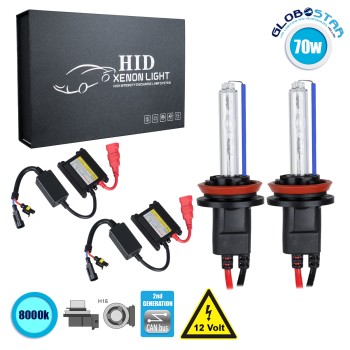GloboStar® 84119 H16 CB Line KIT Βασικού Φωτισμού Αυτοκινήτου & Μοτοσυκλέτας 2nd Generation Can-Bus Series XENON 70W 6400lm DC 9-16V Αδιάβροχο IP65 Ψυχρό Λευκό 8000K