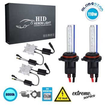 GloboStar® 84164 HB3 9005 XCB Line KIT Βασικού Φωτισμού Αυτοκινήτου & Μοτοσυκλέτας 3rd Generation Can-Bus Extreme Series XENON 110W 10350lm DC 9-16V Αδιάβροχο IP65 Ψυχρό Λευκό 8000K