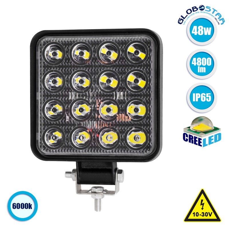 GLOBOSTAR® WORKPRO 85409 Προβολάκι LED 48W 4800lm 45° DC 10-30V Αδιάβροχο IP65 Ψυχρό Λευκό 6000K - CREE COB Chip - Μ10.8 x Π3.2 x Υ12.8cm - 2 Χρόνια Εγγύηση