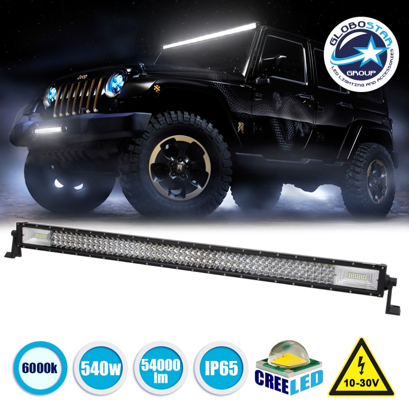 GloboStar® 85484 PRO Series Μπάρα Ίσια - Straight TRI-ROW 7D για Αυτοκίνητα & Φορτηγά LED CREE XBD 540W 54000lm 15° & 60° DC 10-30V Αδιάβροχη IP65 Ψυχρό Λευκό 6000K